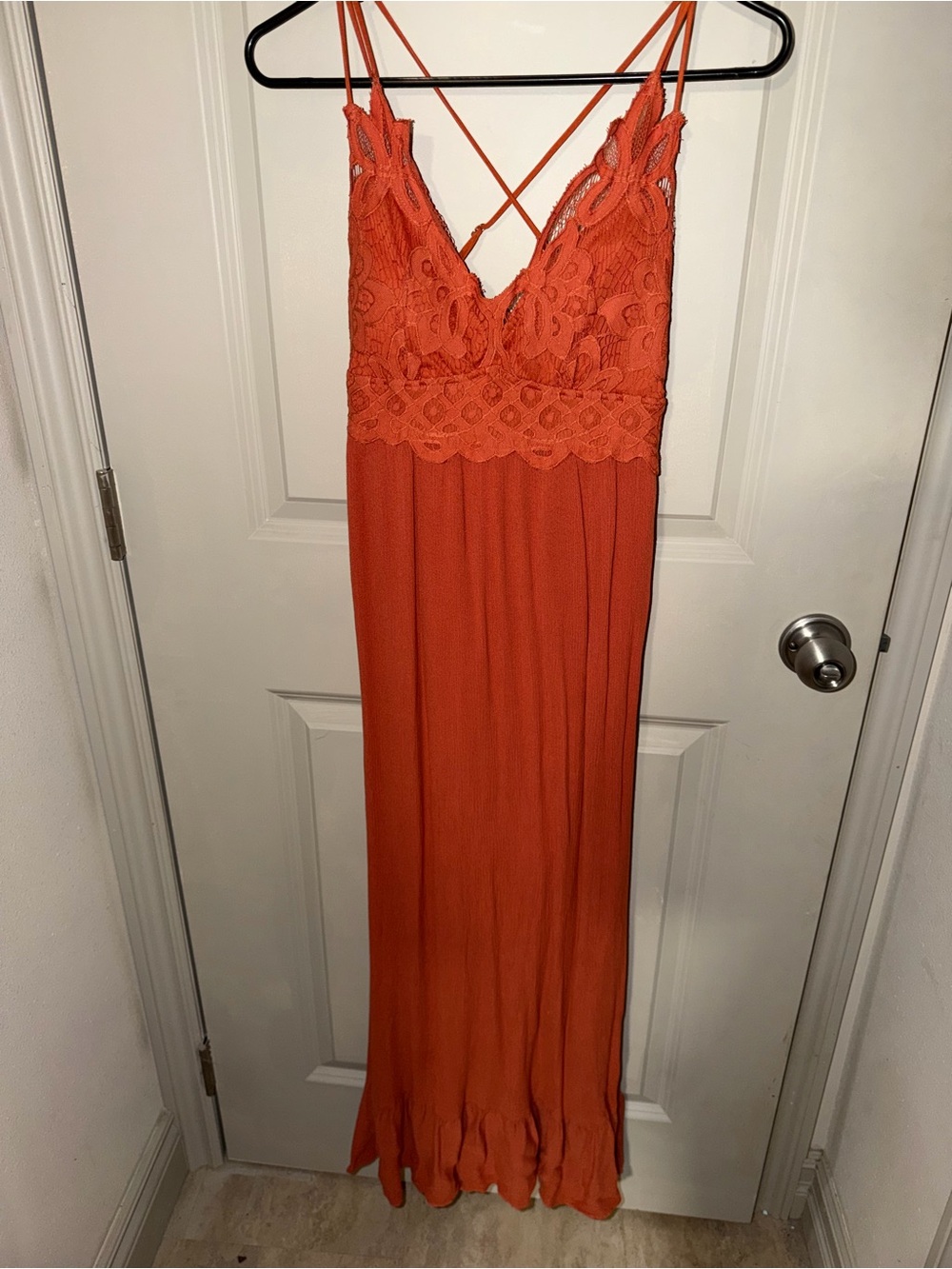rue21 Rust Orange Lace Maxi Dress with Crisscross Straps